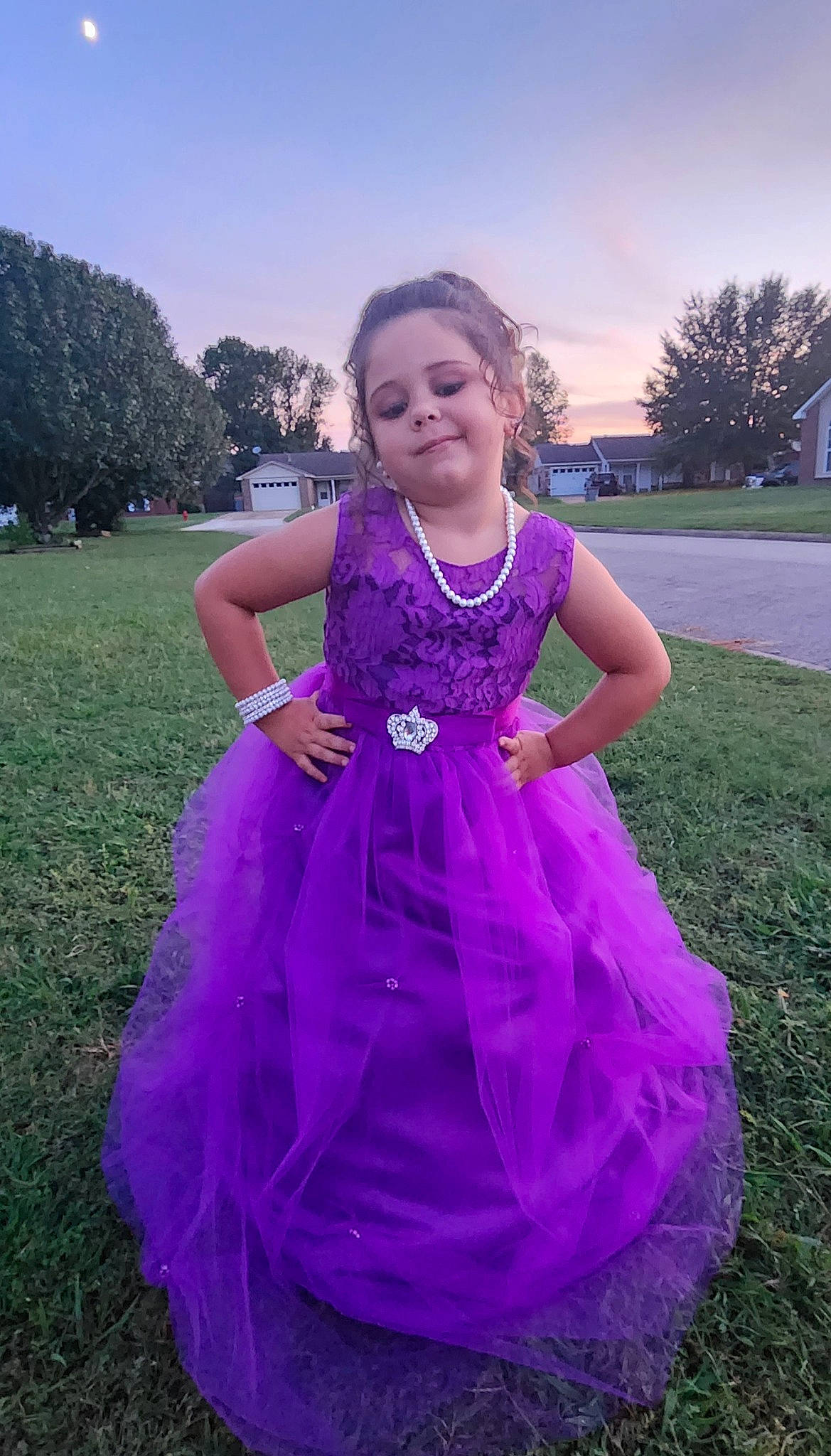 Brooklynn joined the competition — help win amazing prizes! baby_toddler_clothing, bridal_party_dress, day_dress, dress, electric_blue, formal_wear, fun, gown, grass, happy, joy, magenta, one_piece_garment, person, petal, pink, plant, purple, sky, toddler