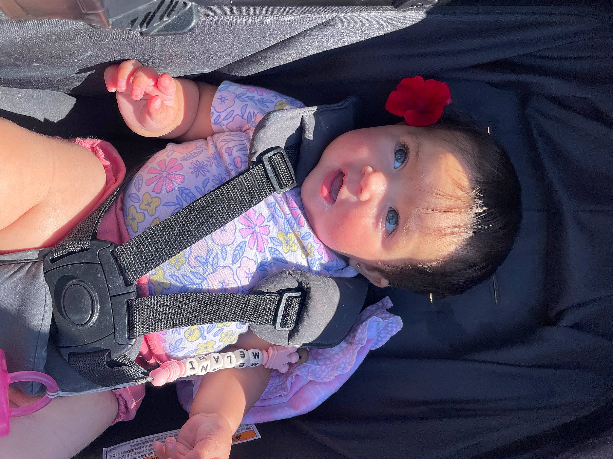 Melani joined the competition — help win amazing prizes! auto_part, baby, baby_carriage, baby_products, baby_toddler_clothing, cap, carmine, child, electric_blue, eyewear, fun, hat, lap, nail, pattern, person, personal_protective_equipment, pink, thumb, toddler