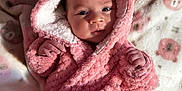 Treazure joined the competition — help win amazing prizes! baby, bear_ears, blanket, child, cozy, cute, expression, face, hooded_clothing, indoor, infant, newborn, pink_robe, portrait, resting, sleeping_area, small_hands, soft_fabric, soft_texture, warm_clothing