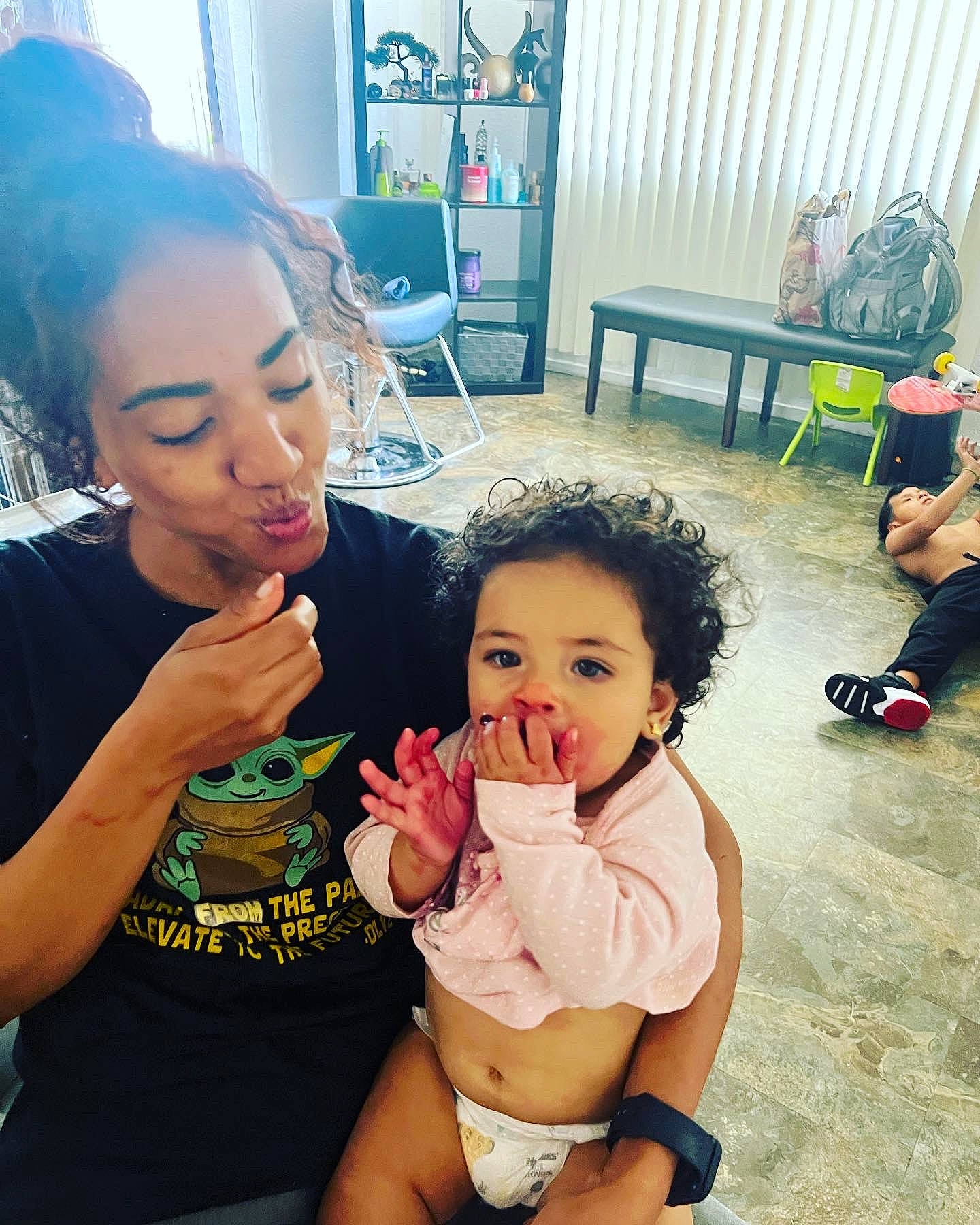 Kalia joined the competition — help win amazing prizes! baby, beauty, black_hair, brassiere, chair, chest, cool, finger, fun, hairstyle, happy, leisure, mouth, person, shorts, skin, summer, tableware, thigh, toddler