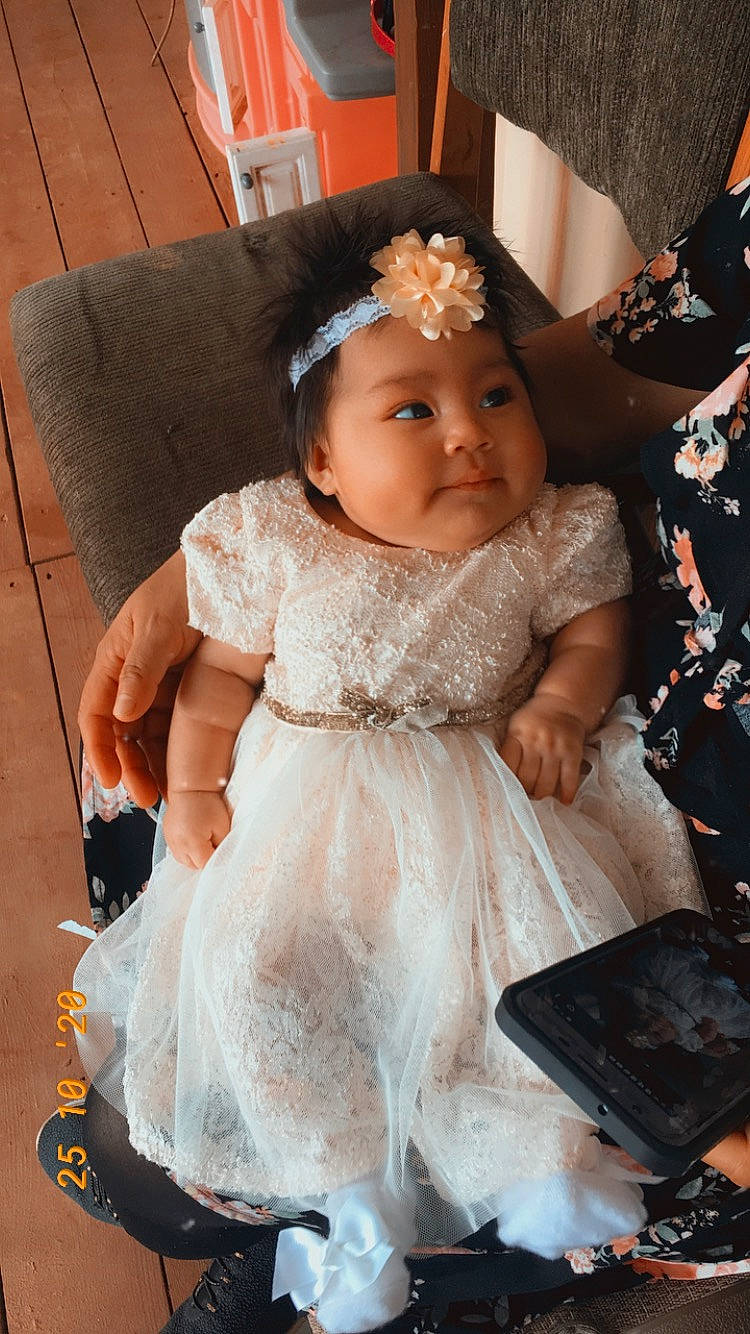 Galilea is registered to the contest to win money with this photo: baby, baby_toddler_clothing, child, dress, hair_accessory, headwear, person, toddler