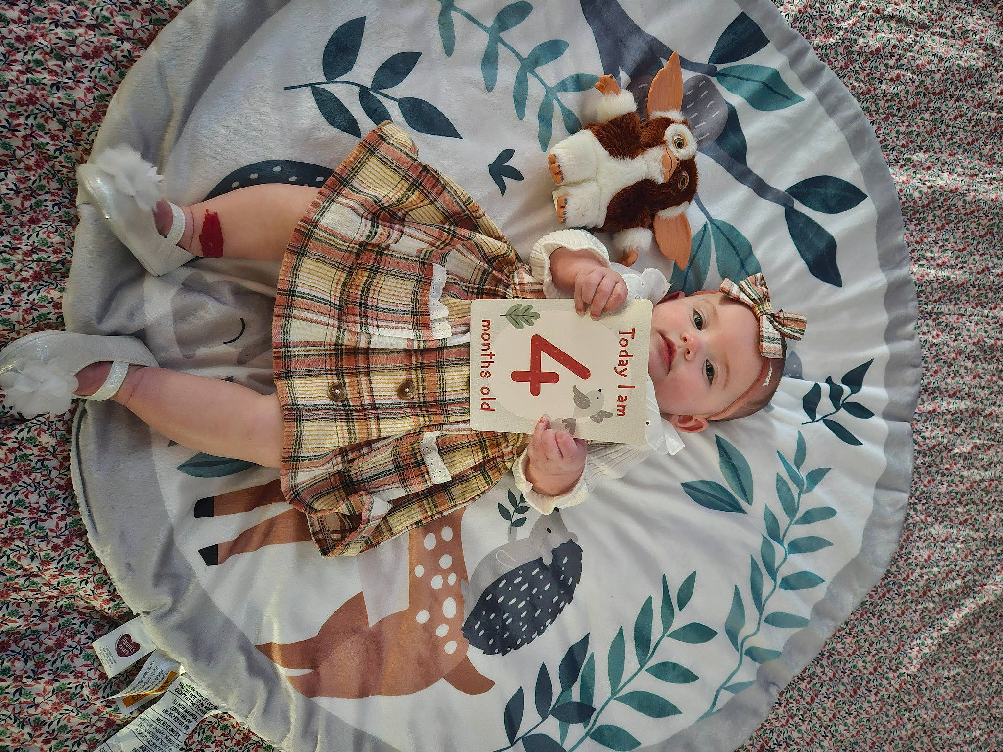 Madelyn is registered to the contest to win money with this photo: baby, baby_products, child, comfort, dress, fashion_accessory, finger, glasses, grass, hat, human_leg, linens, nail, pattern, person, plaid, sleeve, tartan, textile, toddler
