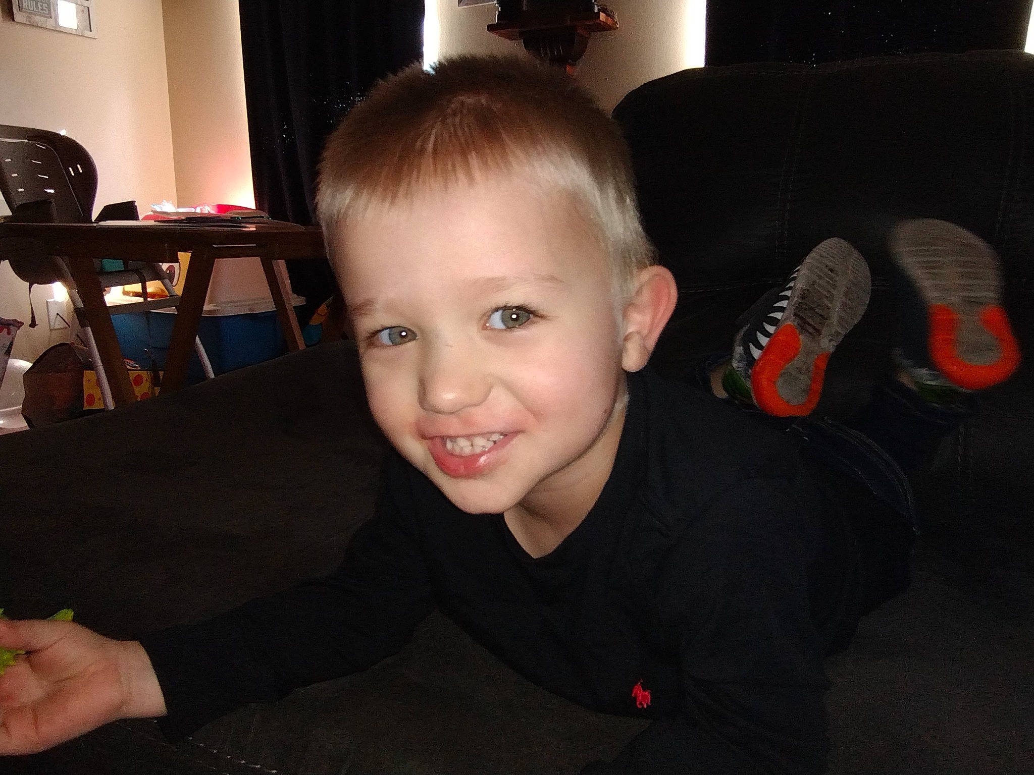 Brayden joined the competition — help win amazing prizes! audio_equipment, chair, cheek, child, chin, ear, eyebrow, flash_photography, flooring, fun, gesture, hairstyle, iris, joy, lamp, person, room, sitting, smile, standing