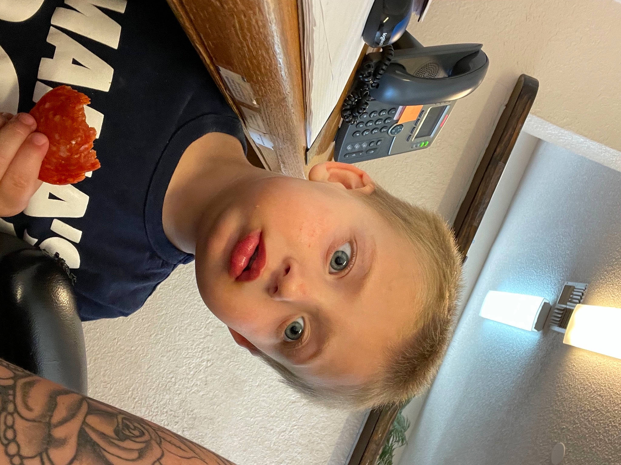 Kalvin joined the competition — help win amazing prizes! audio_equipment, chair, cheek, child, ear, eyebrow, eyelash, eyewear, finger, flooring, fun, gesture, happy, jaw, mouth, nose, person, room, selfie, toddler