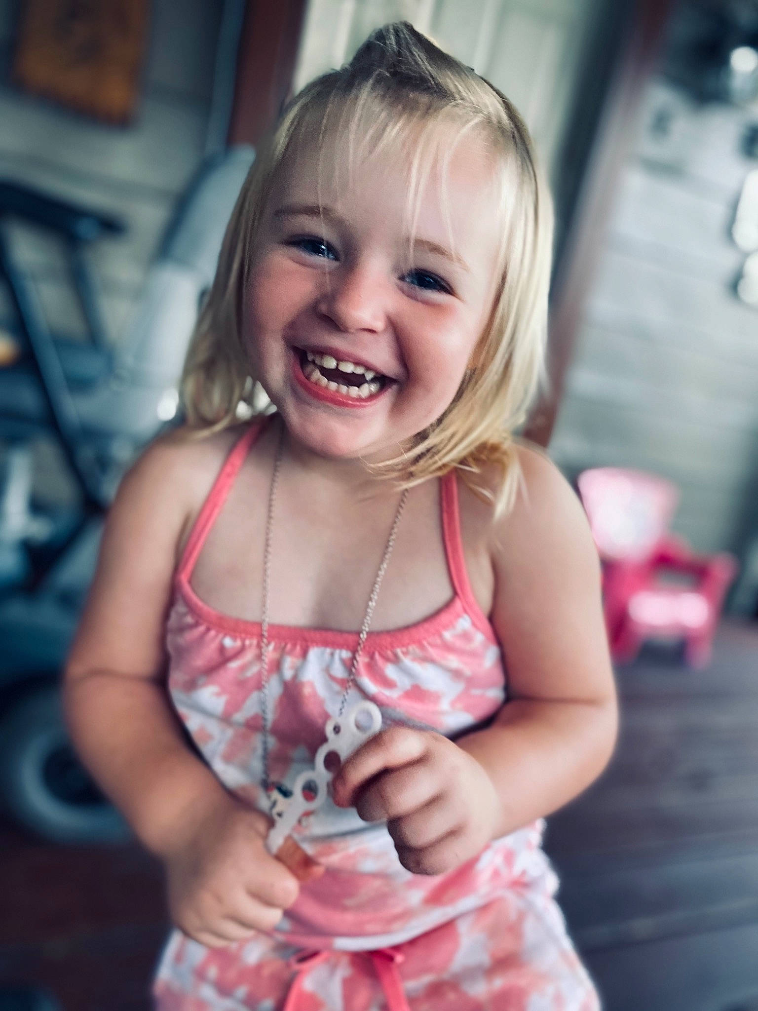 Adelyn is registered to the contest to win money with this photo: arm, cool, dress, eye, flash_photography, fun, gesture, hand, happy, head, human, iris, joy, lip, mammal, people, person, pink, shoulder, skin