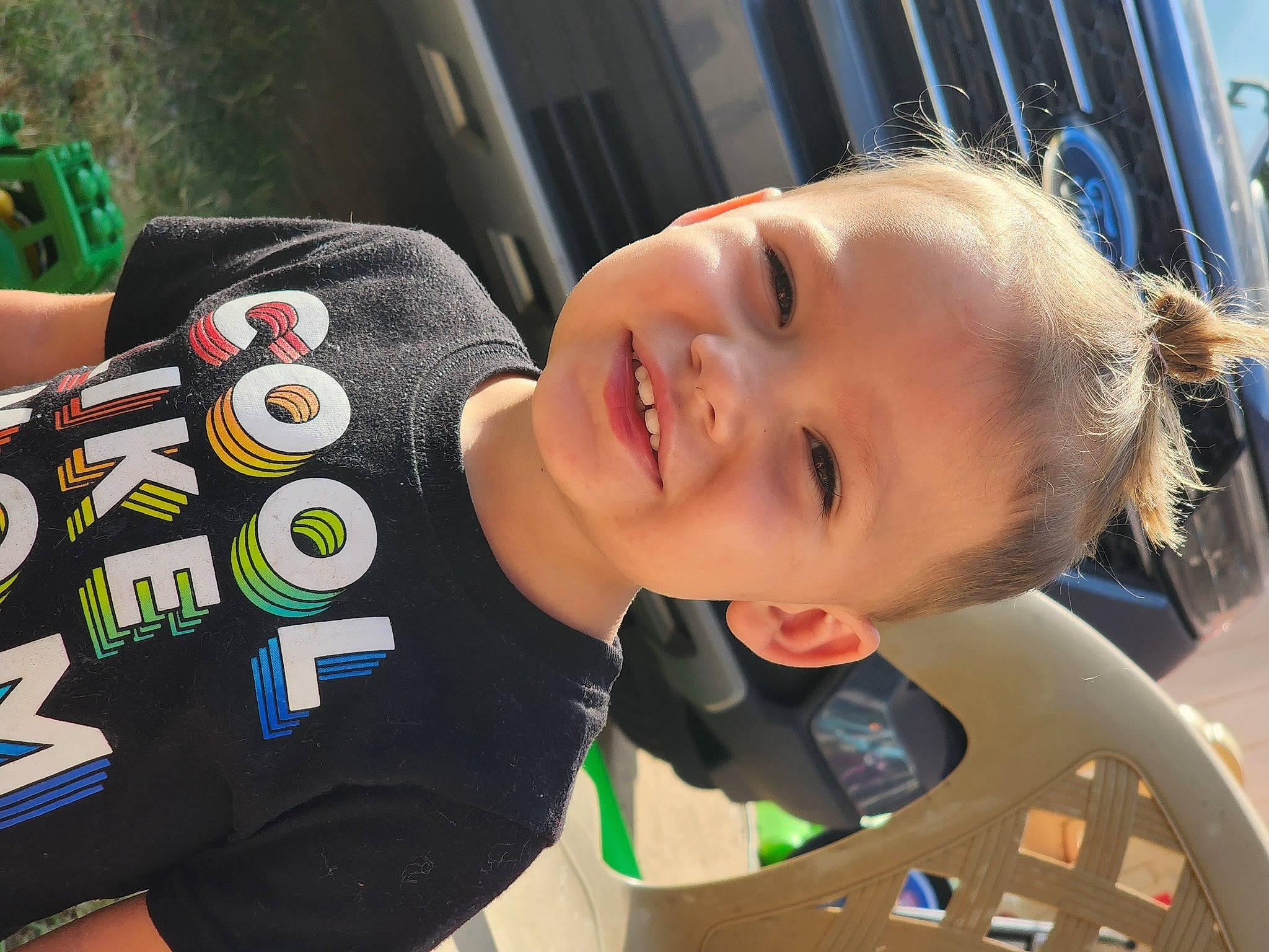 Stetson joined the competition — help win amazing prizes! auto_part, automotive_exterior, baby, baby_laughing, cheek, child, facial_expression, fun, happy, joy, laugh, leisure, motor_vehicle, mouth, nose, people, person, recreation, smile, t_shirt