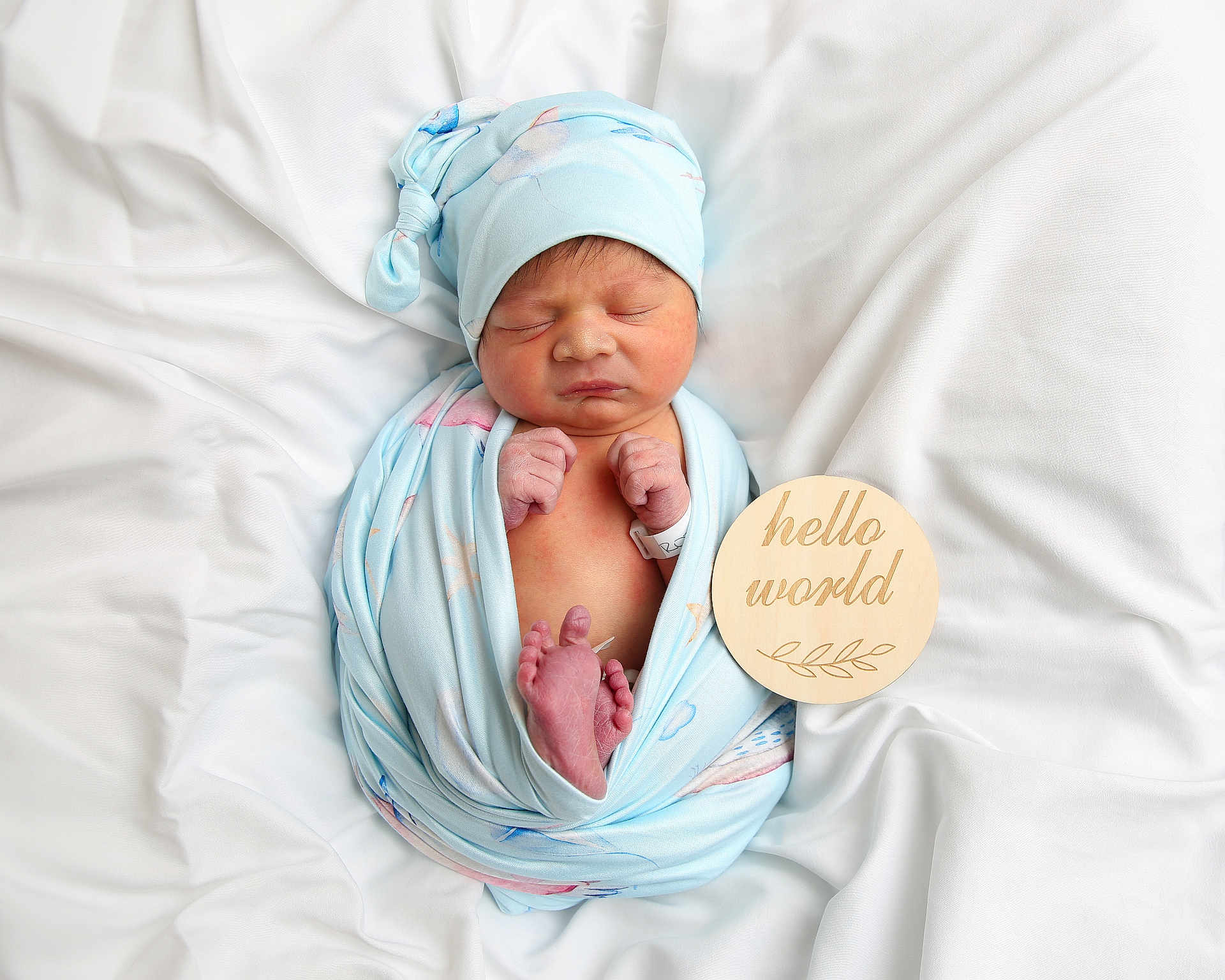 Jaylen joined the competition — help win amazing prizes! newborn, baby, infant, wrapped, blanket, hat, sleeping, peaceful, soft, cute, wooden_sign, hello_world, white_background, portrait, human, small, delicate, fresh, resting, newborn_photography