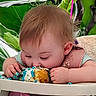 River joined the competition — help win amazing prizes! baby, child, cake, birthday, messy, eating, highchair, food, hands, face, fun, celebration, greenery, plant, pink, blue_icing, cute, indoor, happy, toddler