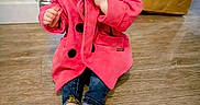 River is registered to the contest to win money with this photo: baby, barefoot, casual, child, clothing, coat, curious, cute, floor, flooring, indoor, paper_bag, person, pink_hoodie, portrait, sock, thumb_sucking, toddler, wooden_floor, young_child
