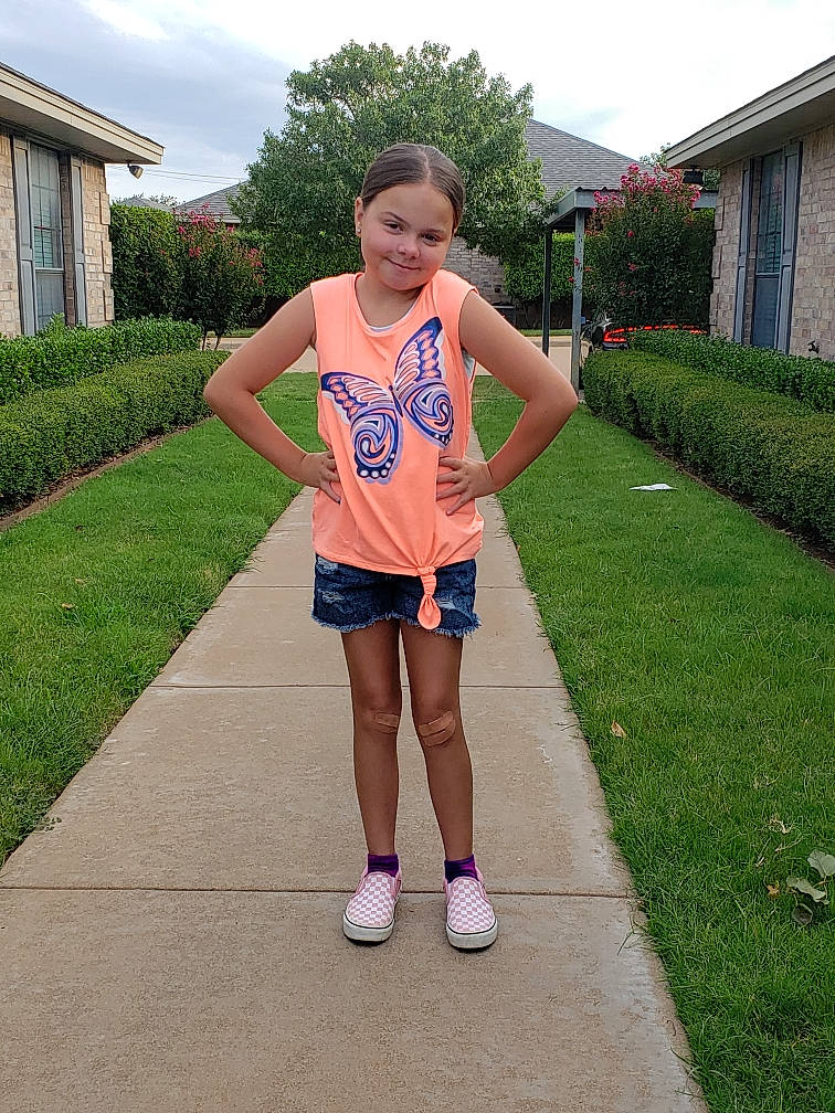 Madison joined the competition — help win amazing prizes! asphalt, electric_blue, footwear, fun, grass, hair, happy, human_leg, joy, knee, leisure, person, plant, shorts, sky, sneakers, sportswear, t_shirt, thigh, toddler