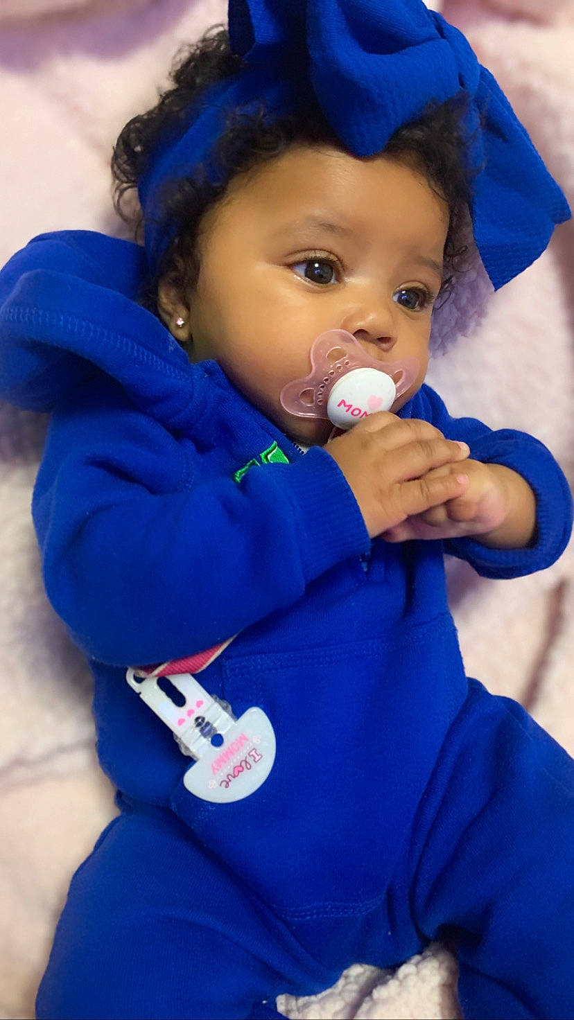 Aaliyah joined the competition — help win amazing prizes! baby, blue, cheek, child, nose, outerwear, person, product, toddler