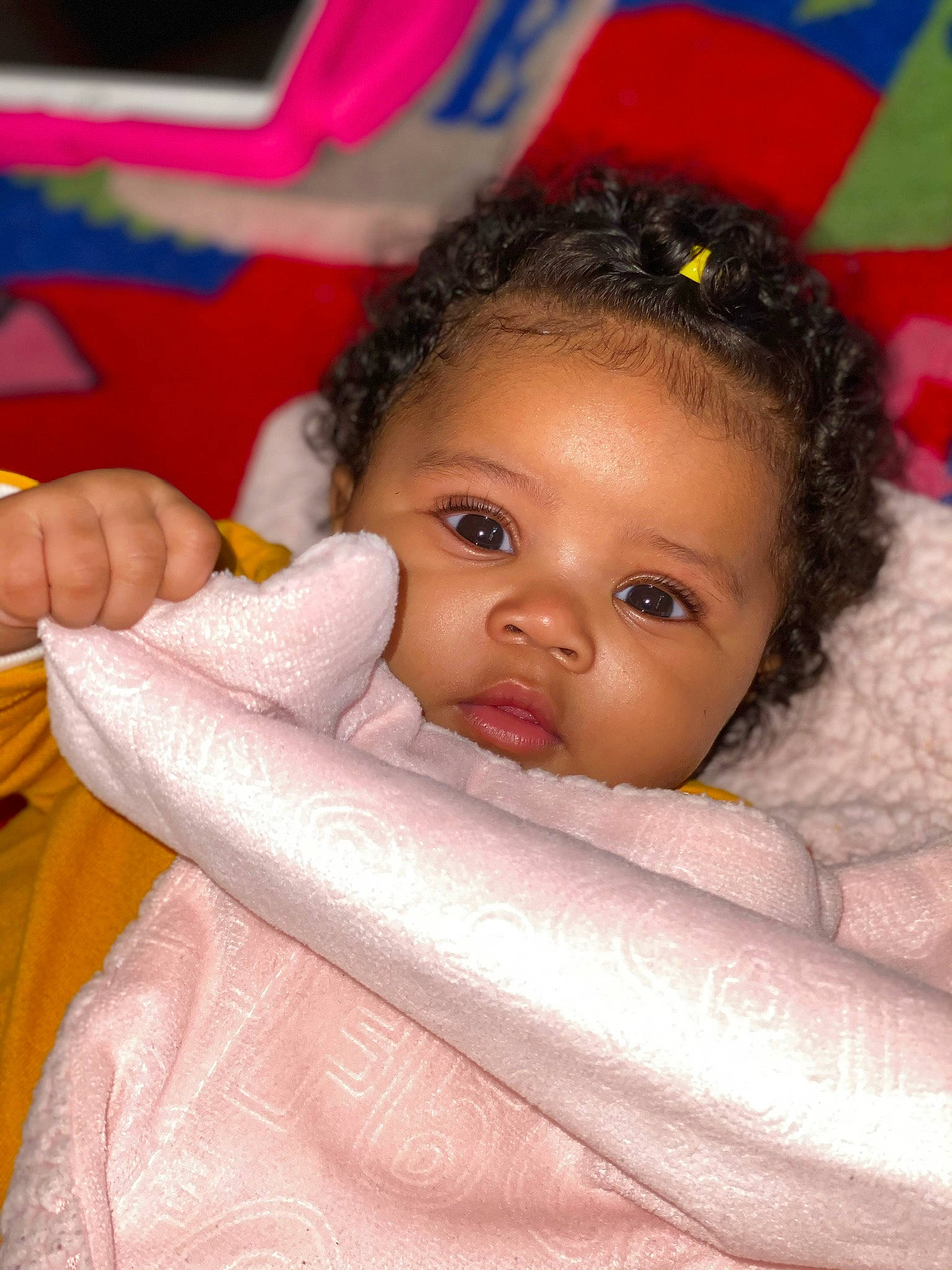 Aaliyah joined the competition — help win amazing prizes! baby, cheek, child, eye, face, finger, hand, head, iris, lip, mouth, nose, person, pink, skin, textile, toddler