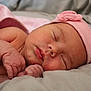 newborn, baby, sleeping, pink_hat, blanket, closeup, face, infant, soft, cute, peaceful, skin, hand, portrait, rest, tender, wrapped, cozy, child, sleep