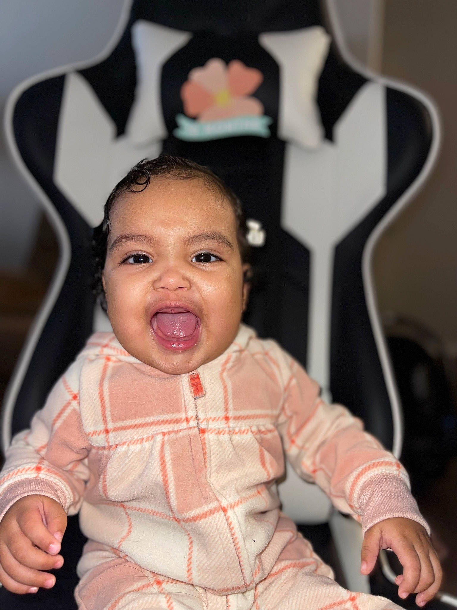 Kaia joined the competition — help win amazing prizes! baby, baby_toddler_clothing, carmine, chair, cheek, child, event, eyelash, fun, happy, lip, mouth, nose, person, sitting, skin, smile, textile, thumb, toddler