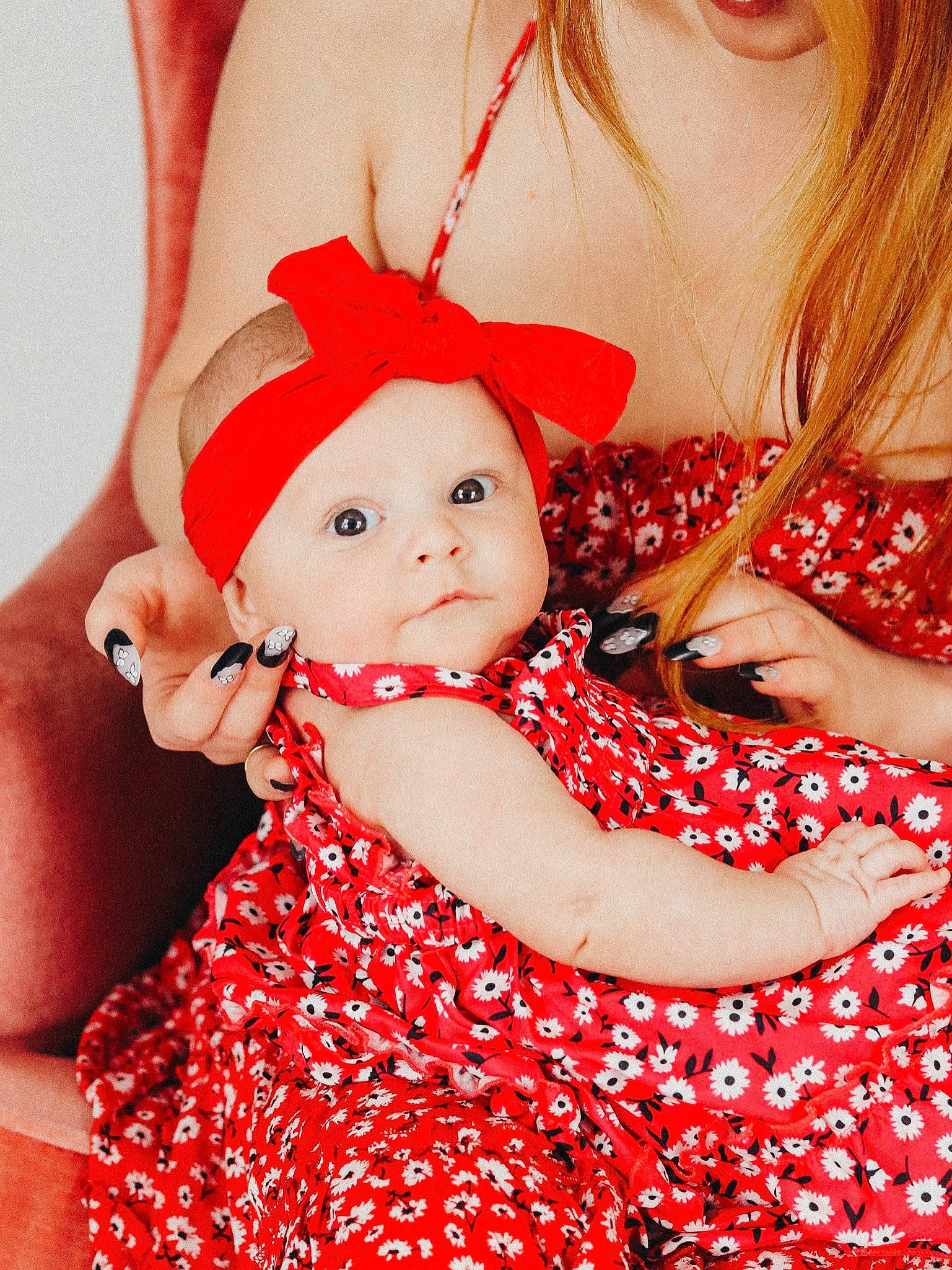 Royalty joined the competition — help win amazing prizes! arm, baby, baby_toddler_clothing, child, day_dress, dress, eyelash, finger, gesture, happy, headband, headwear, one_piece_garment, pattern, person, pink, red, skin, sleeve, smile