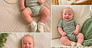 Ryland joined the competition — help win amazing prizes! baby, infant, smiling, onesie, blanket, teddy_bear, wicker_basket, milestone_plaque, 2_months, cute, happy, indoor, portrait, child, soft_texture, couch, striped_rug, green_blanket, wooden_plaque, buttoned_clothing