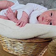 Kaden joined the competition — help win amazing prizes! baby, basket, blanket, crib, face, furniture, head, infantbed, newborn, person, photography, portrait, quilt, sleeping, towel