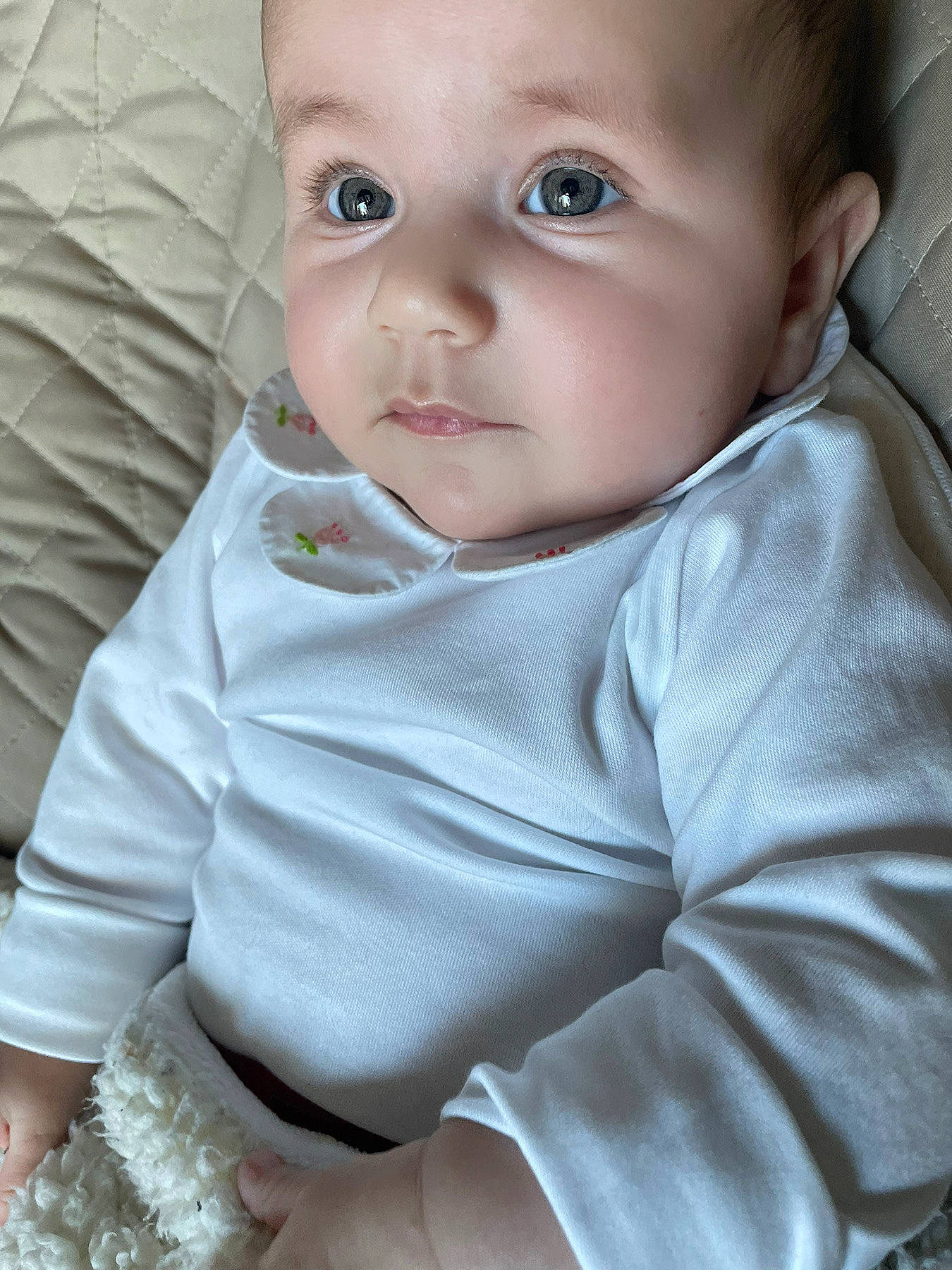 Nelia a rejoint le concours — aidez-le/la à gagner de superbes lots ! baby, baby_toddler_clothing, cheek, child, chin, collar, comfort, elbow, grass, happy, human_body, iris, linens, lip, nose, person, sitting, skin, sleeve, t_shirt