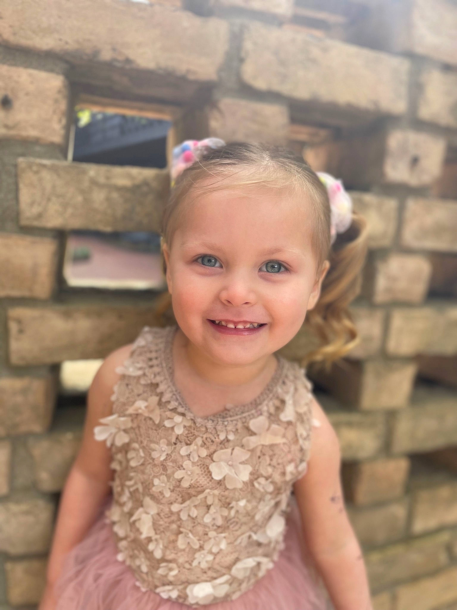 Lylah is registered to the contest to win money with this photo: blond, brick, cheek, chin, day_dress, dress, event, eye, face, flash_photography, hair, happy, head, iris, joy, magenta, person, pink, skin, smile