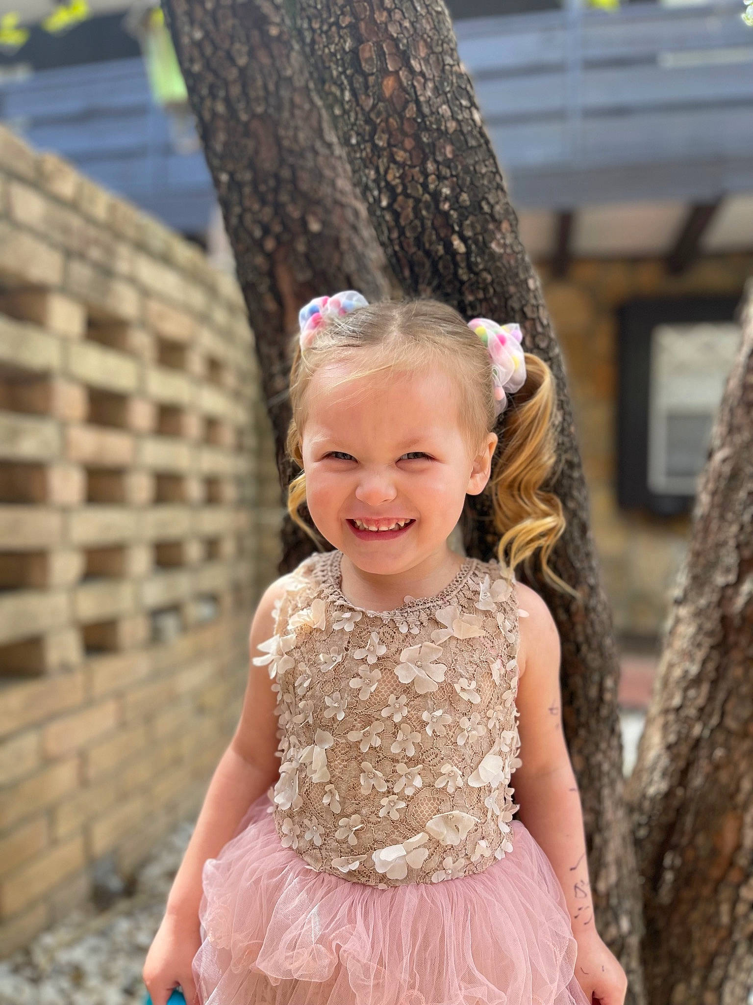 Lylah is registered to the contest to win money with this photo: blond, child, day_dress, event, face, flash_photography, formal_wear, fun, grass, hair, hairstyle, happy, iris, joy, leisure, magenta, person, photograph, pink, smile