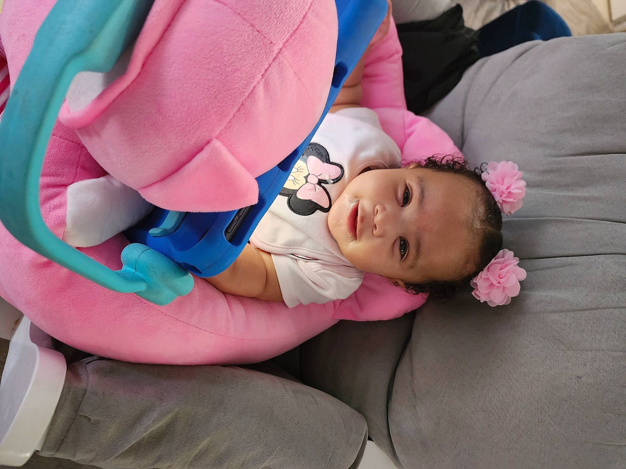 Italia joined the competition — help win amazing prizes! baby, baby_products, baby_toddler_clothing, car_seat, child, comfort, face, fun, happy, hat, headgear, leisure, magenta, person, pink, purple, skin, textile, thigh, toddler