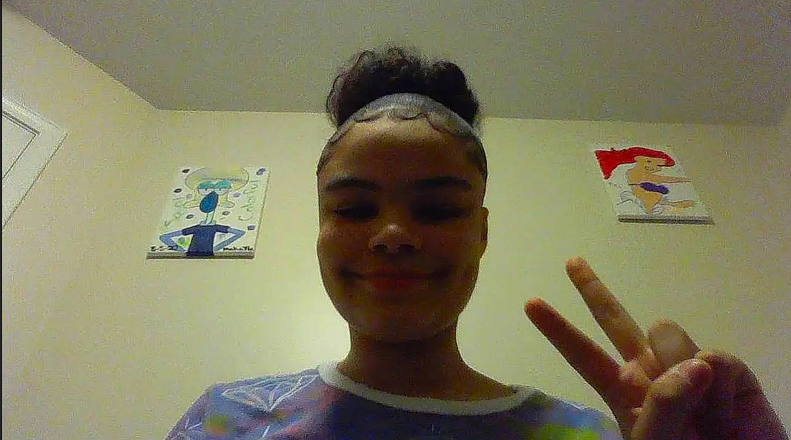 Makayla is registered to the contest to win money with this photo: chest, ear, eyebrow, eyelash, eyewear, facial_hair, finger, forehead, fun, gesture, hair, hairstyle, happy, headpiece, jaw, joy, neck, person, selfie, smile