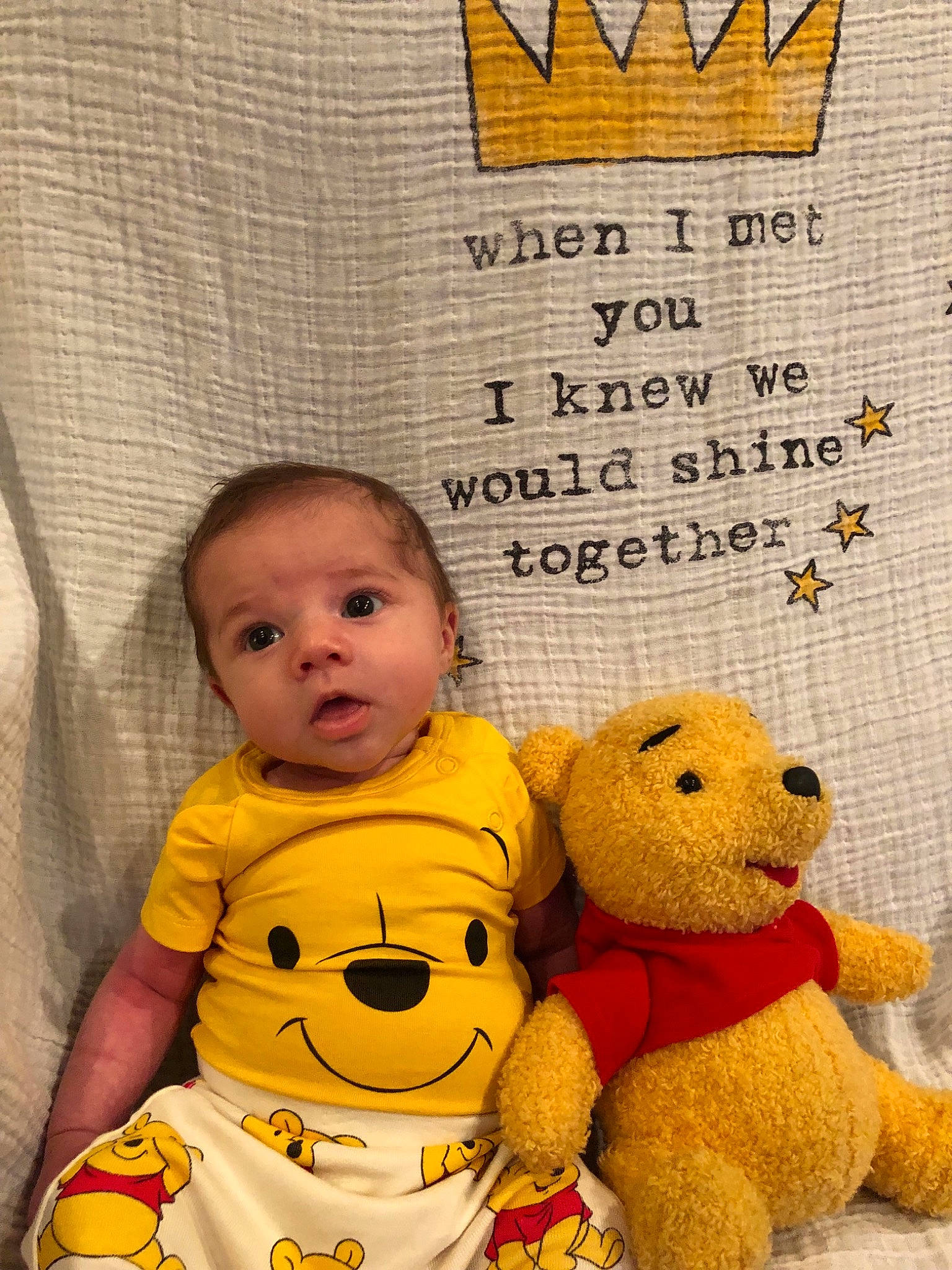 Caysen joined the competition — help win amazing prizes! baby, child, happy, person, plush, smile, stuffed_toy, teddy_bear, toddler, toy, yellow