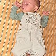 Astonn joined the competition — help win amazing prizes! baby, newborn, sleeping, infant, portrait, one_month_old, striped_blanket, overalls, green_shirt, wooden_sign, milestone, lying_down, peaceful, indoors, close_up, face, clothing, baby_photography, resting, cute