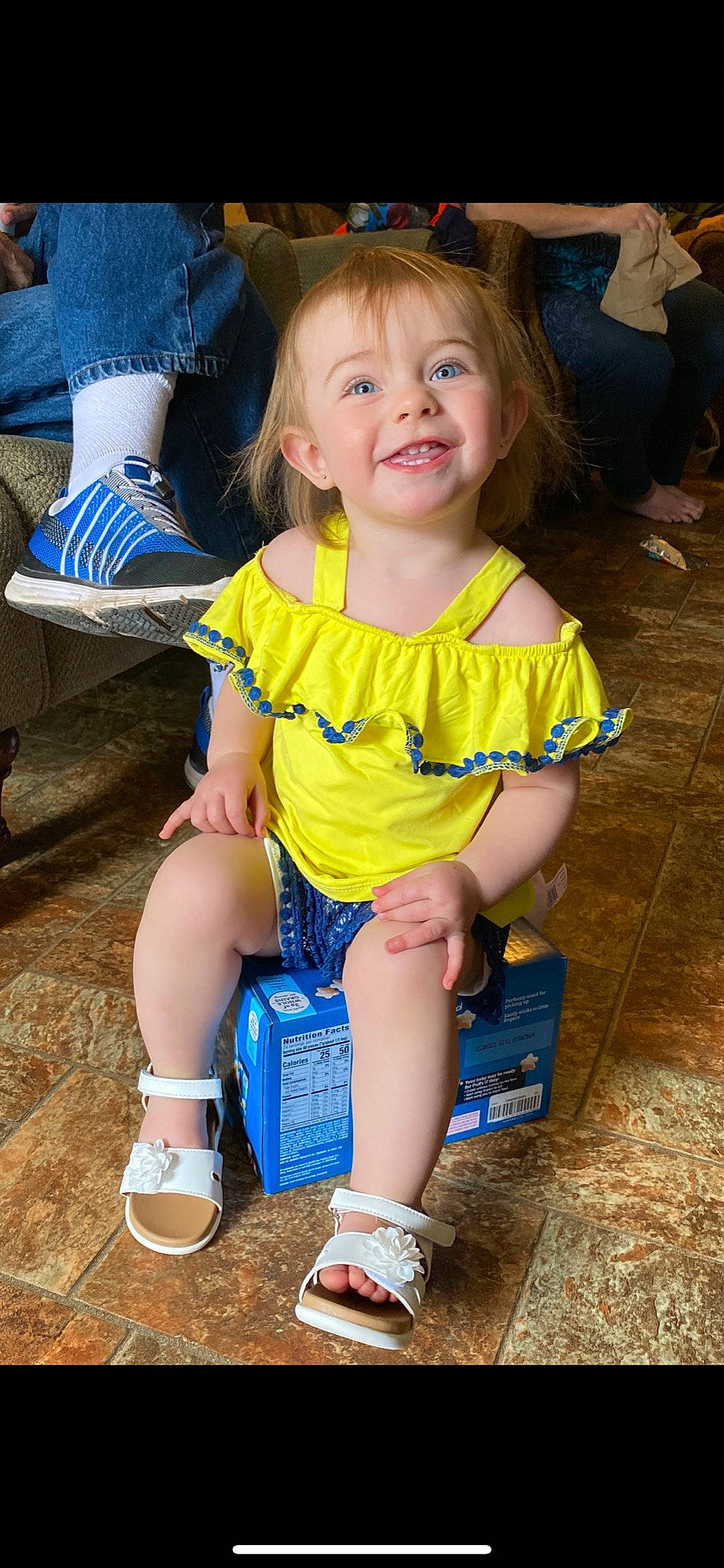 Miyah is registered to the contest to win money with this photo: baby_toddler_clothing, blue, child, dress, footwear, fun, grass, happy, head, joy, leg, leisure, people, person, sandal, shoe, skin, smile, sneakers, thigh