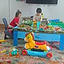 Anayelíz joined the competition — help win amazing prizes! child, toddler, toy, playroom, colorful, activity_table, ride_on_toy, carpet, chair, television, painting, wooden_floor, indoor, furniture, person, playing, red_clothing, hoodie, plastic_toy, rainbow