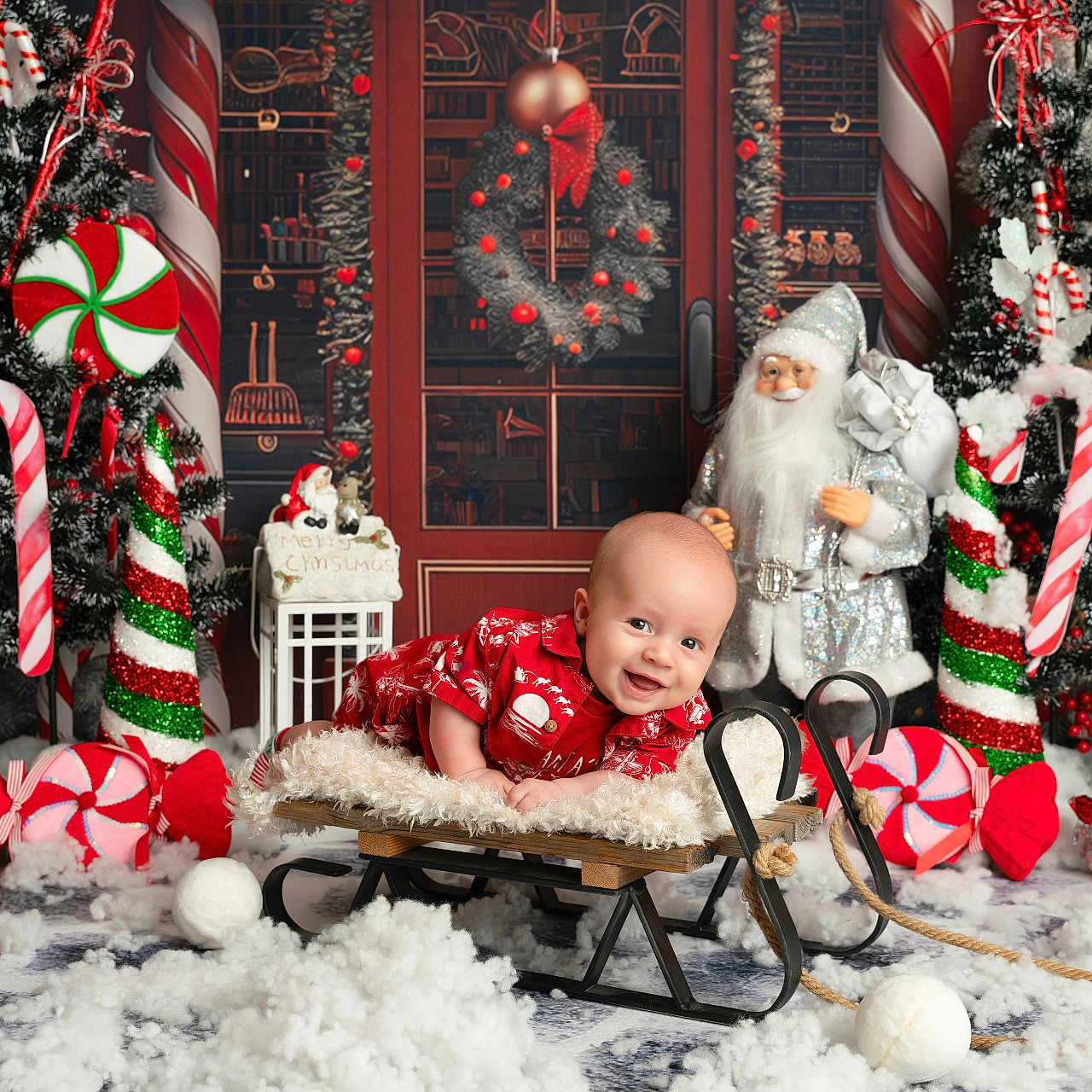 Darcy is registered to the contest to win money with this photo: accessories, baby, christmas, christmasdecorations, christmastree, elf, face, festival, fir, head, nature, ornament, outdoors, person, photography, plant, portrait, snow, tree, winter