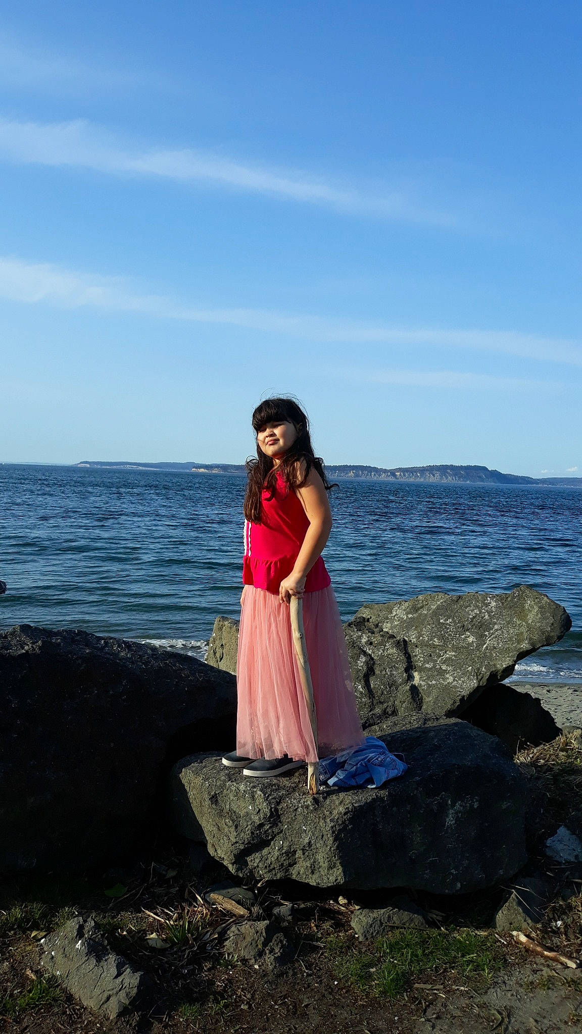 Elsie joined the competition — help win amazing prizes! beauty, coast, dress, gown, lady, long_hair, ocean, person, photo_shoot, photograph, photography, pink, rock, sea, summer, vacation