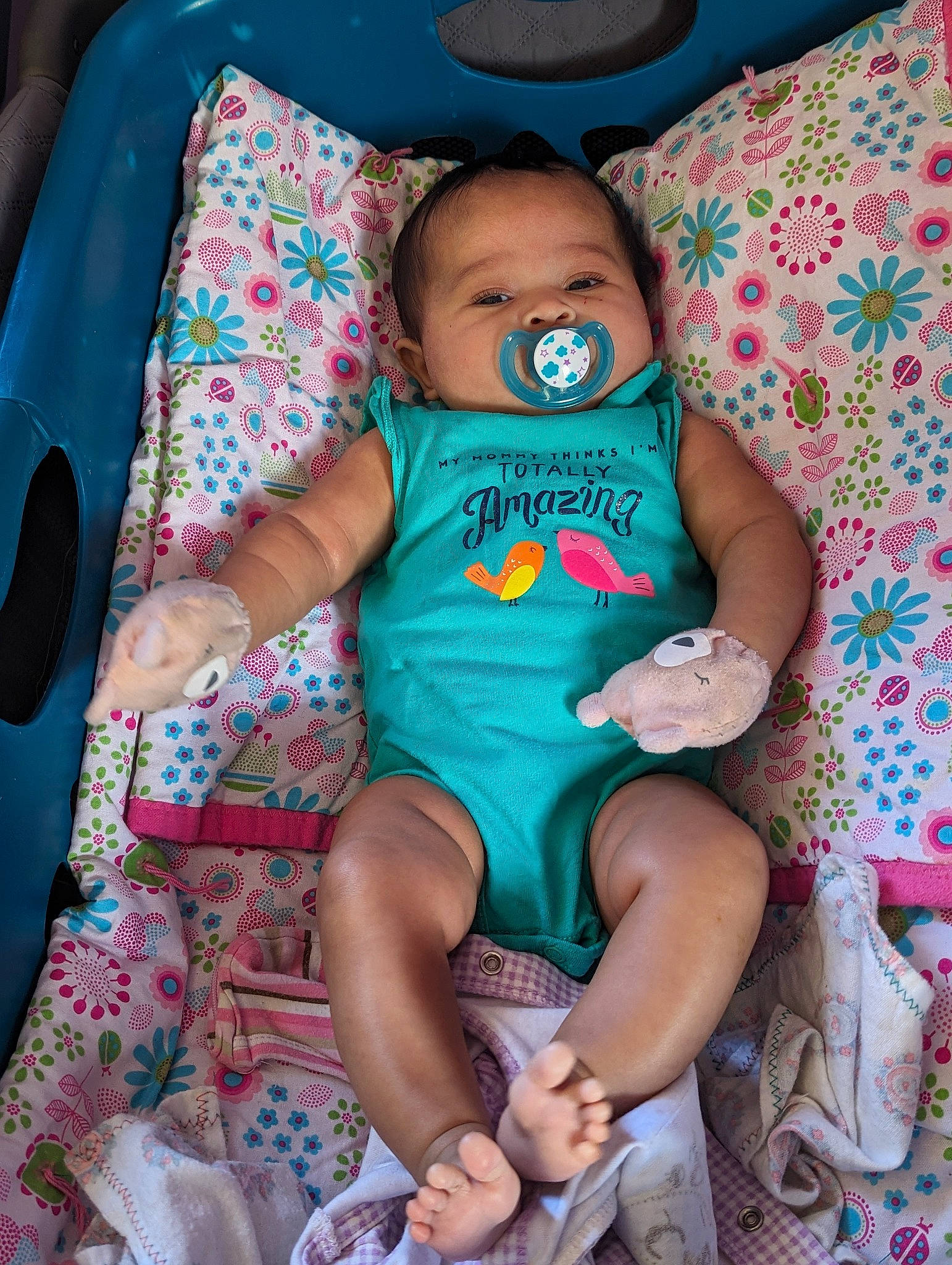 Moira joined the competition — help win amazing prizes! aqua, baby, baby_products, baby_toddler_clothing, chair, child, comfort, foot, fun, happy, human_leg, lap, linens, pattern, person, room, sitting, skin, textile, thigh