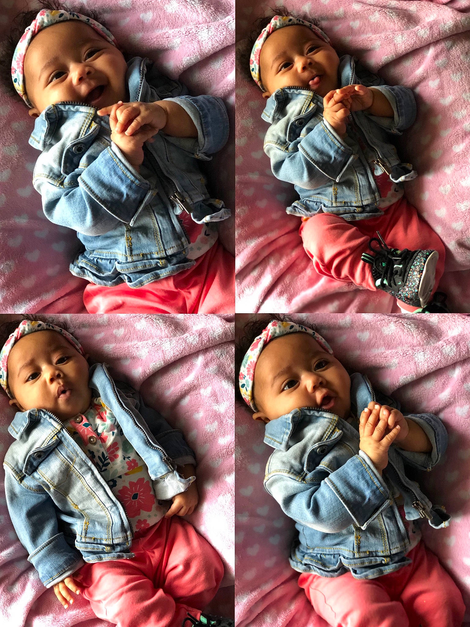 Aryah is registered to the contest to win money with this photo: art, baby, cheek, child, collage, comfort, doll, fun, gesture, headwear, jeans, outerwear, people, person, photography, photomontage, pink, sibling, smile, toddler