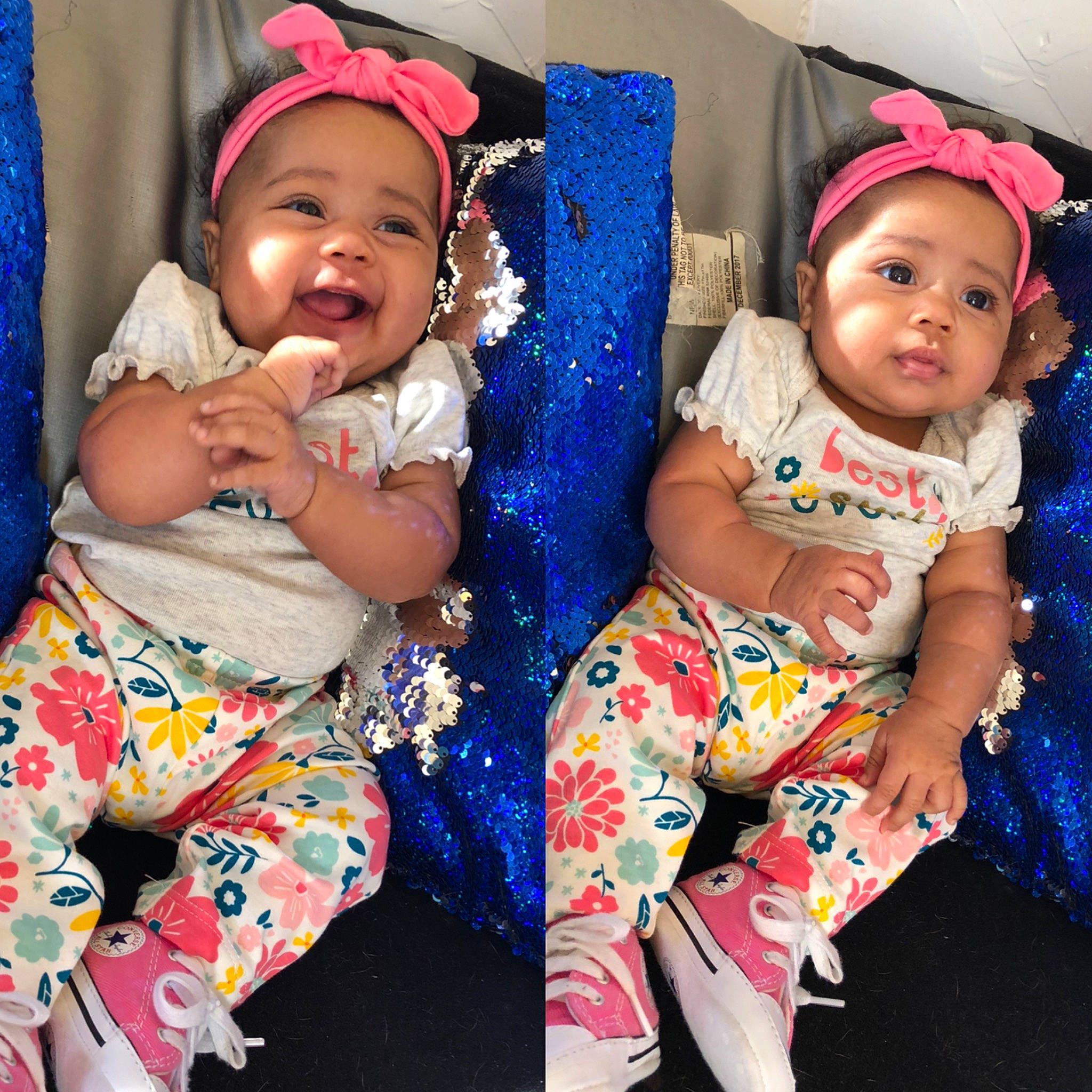 Aryah is registered to the contest to win money with this photo: baby, baby_products, baby_toddler_clothing, cheek, child, eye, hair_accessory, happy, head, headwear, human, pajamas, person, play, product, sibling, skin, smile, toddler