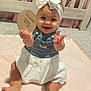 Emma joined the competition — help win amazing prizes! baby, child, smiling, headband, dress, denim, blanket, floor, indoor, happy, cute, infant, sitting, person, soft, pink, white, foot, hand, toy