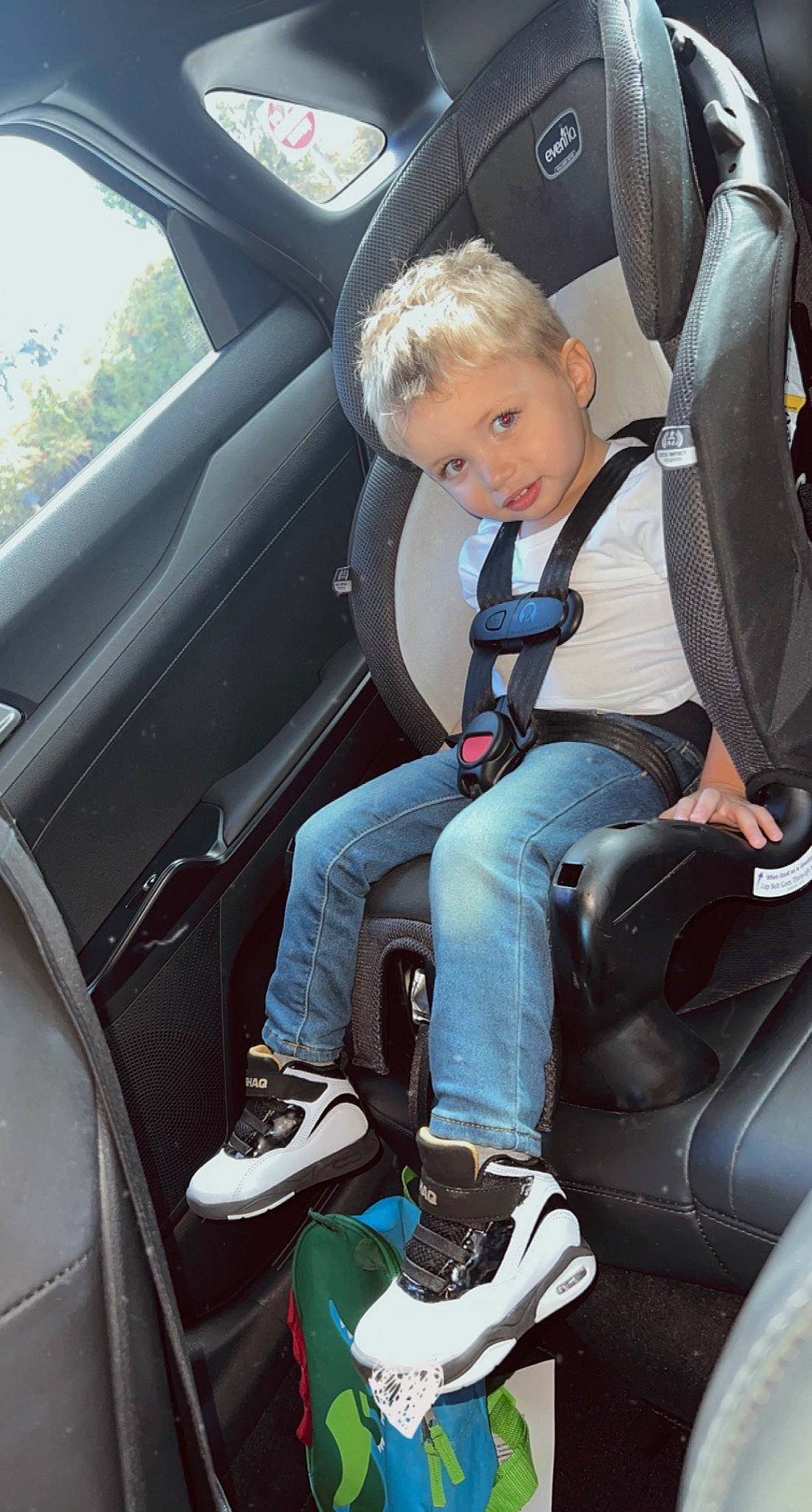 Alijah joined the competition — help win amazing prizes! auto_part, automotive_design, automotive_exterior, black, car, car_seat, car_seat_cover, comfort, door, footwear, motor_vehicle, person, smile, sneakers, steering_wheel, toddler, vehicle, vehicle_door, walking_shoe, white