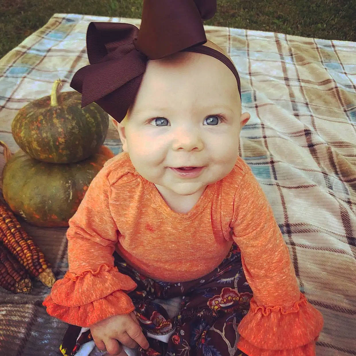 Isabella joined the competition — help win amazing prizes! baby, baby_toddler_clothing, calabaza, cheek, chin, cool, cucurbita, eye, face, grass, happy, head, iris, mouth, nose, person, pink, plant, skin, sleeve