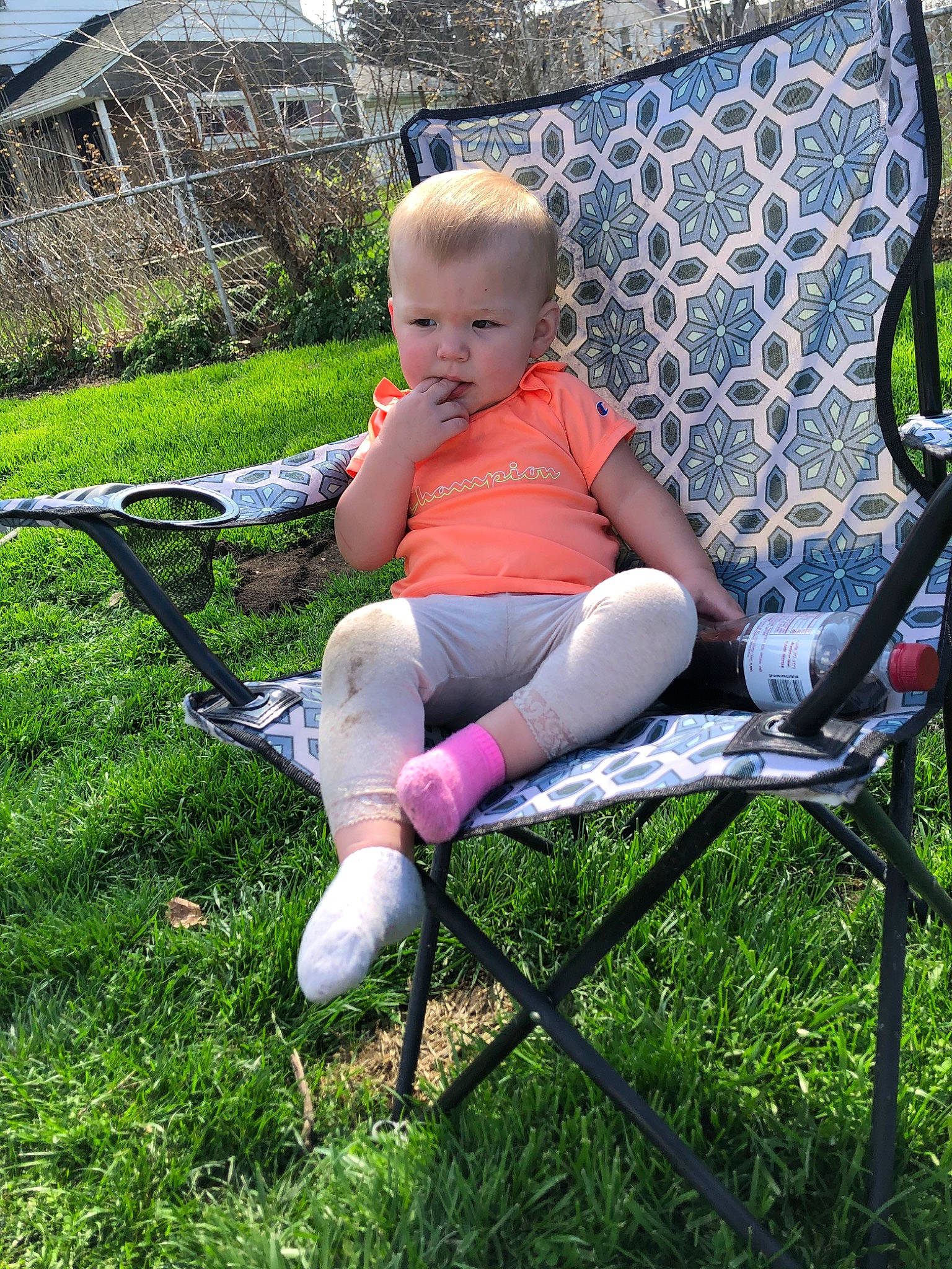 Ayla joined the competition — help win amazing prizes! backyard, child, garden, grass, lawn, leg, person, plant, product, sitting, summer, toddler, tree, vacation, yard