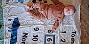 Cylas is registered to the contest to win money with this photo: baby, infant, milestone_blanket, blanket, numbers, month_marker, carpet, floor, clothing, onesie, portrait, face, baby_blanket, milestone_photo, lying_down, cute, brown_outfit, illustration, shoe, home_interior