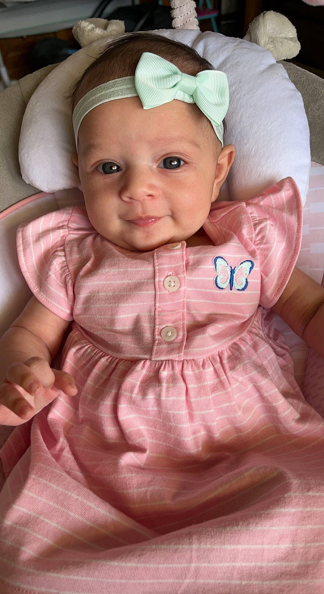 Kora-lynn joined the competition — help win amazing prizes! baby, baby_toddler_clothing, cheek, chin, eye, eyebrow, face, finger, happy, head, headgear, headwear, human_body, iris, lip, mouth, nose, person, pink, skin