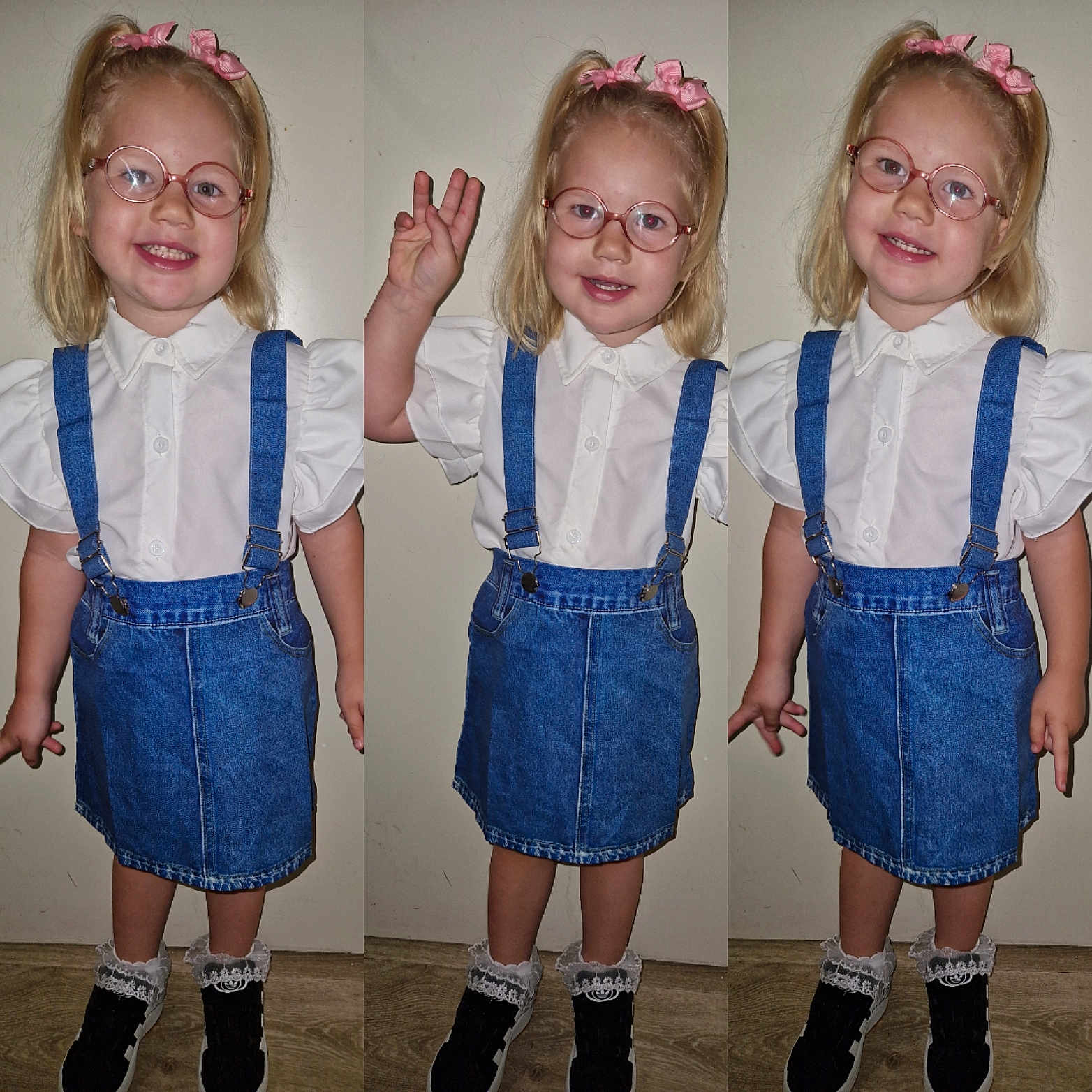 Giulia a rejoint le concours — aidez-le/la à gagner de superbes lots ! accessories, child, clothing, costume, face, female, footwear, formalwear, girl, glasses, head, jeans, longsleeve, pants, person, shoe, shorts, skirt, suspenders, tie