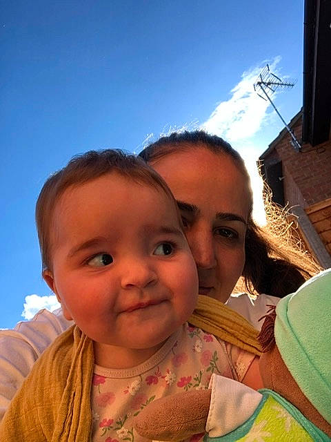 Maria is registered to the contest to win money with this photo: cheek, child, eyebrow, forehead, fun, happy, human, iris, joy, lip, morning, mouth, neck, nose, person, sky, smile, sunlight, temple, toddler