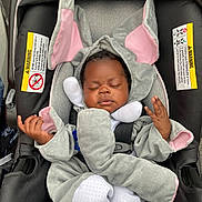 Nicholas joined the competition — help win amazing prizes! baby, sleeping, elephant_costume, car_seat, child, infant, cute, gray, pink, soft, cozy, hands, face, closed_eyes, seatbelt, car, costume, adorable, peaceful, infantwear