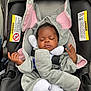 baby, sleeping, elephant_costume, car_seat, child, infant, cute, gray, pink, soft, cozy, hands, face, closed_eyes, seatbelt, car, costume, adorable, peaceful, infantwear