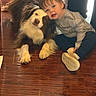 Jax joined the competition — help win amazing prizes! bond, casual_clothing, child, cozy, cuddling, cute, dog, floor, friendship, fur, happy, indoor, long_hair, love, pet, resting, sitting, smiling, toddler, wooden_floor