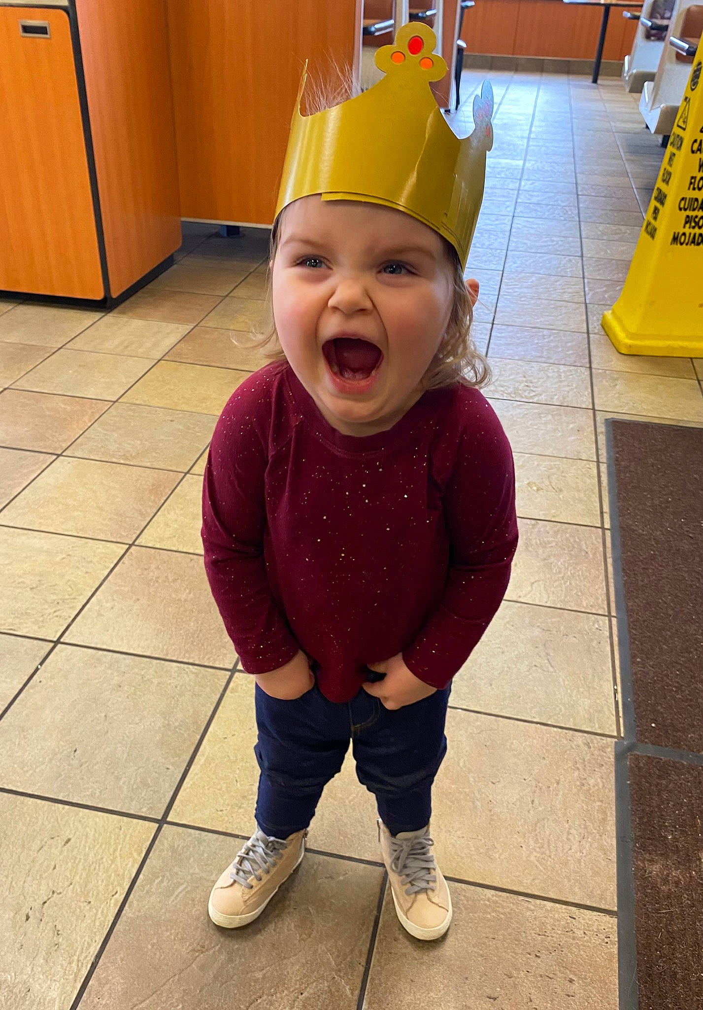 Ava joined the competition — help win amazing prizes! baby, baby_toddler_clothing, cabinetry, child, cone, costume, costume_hat, cupboard, face, fashion_accessory, floor, flooring, fun, happy, headwear, party_supply, pattern, person, sleeve, smile