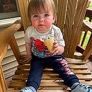 Asher joined the competition — help win amazing prizes! toddler, child, ice_cream, wooden_chair, outdoor, spiderman, sneakers, blue_eyes, rosy_cheeks, casual_clothing, porch, wood, summer, snack, cute, curious, sitting, person, daylight, young_child