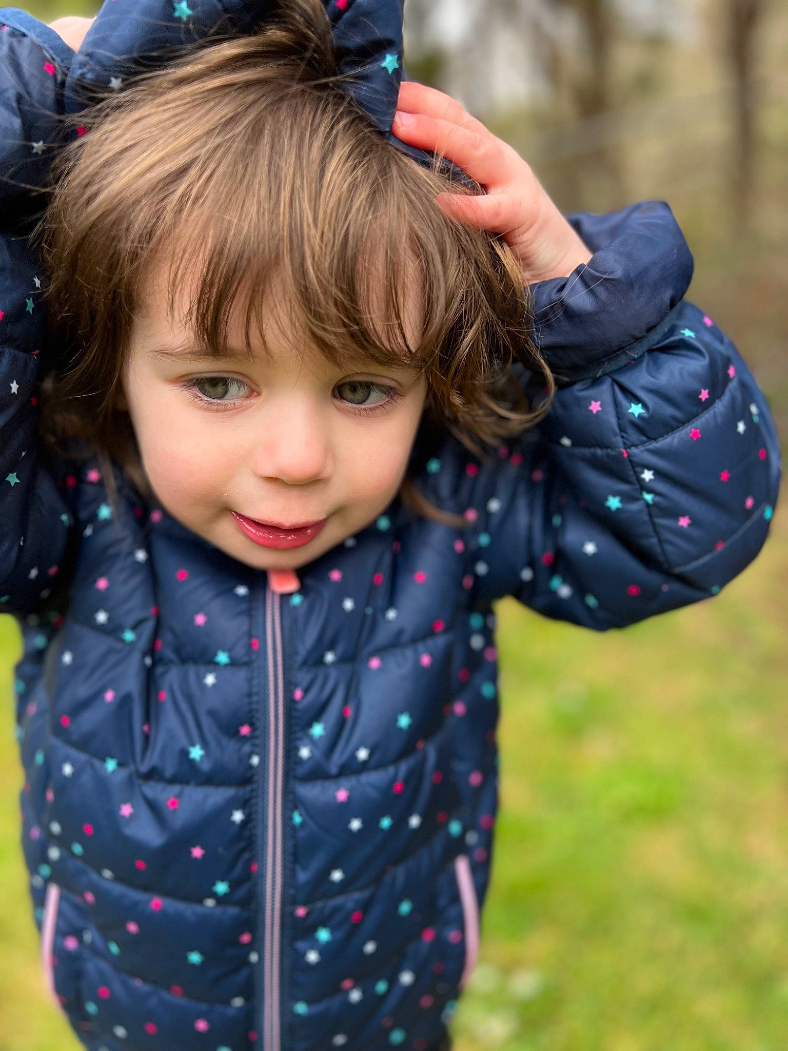 Rayna joined the competition — help win amazing prizes! baby_toddler_clothing, blue, child, cool, electric_blue, facial_expression, fashion, fun, gesture, grass, happy, leaf, leisure, mobile_phone, people_in_nature, person, photograph, smile, snapshot, toddler