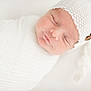 newborn, baby, sleeping, wrapped, knit, hat, white, soft, peaceful, cute, wooden_button, infant, portrait, closeup, cozy, resting, child, blanket, headwear, baby_bump
